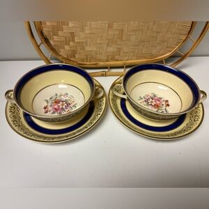 2 VTG 1930s Bouillon Cups & Saucers in Pattern “Pareek” by Johnson Brothers EUC